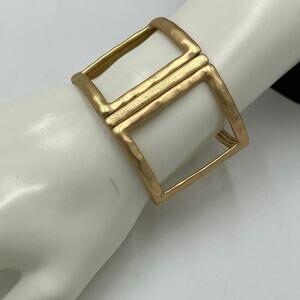 Marlyn Schiff Gold Tone Wide Open Stretch Hammered Bracelet